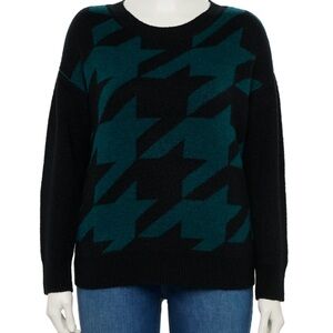EVRI Black/Green Houndstooth Crew Neck Sweater Knitted Texture Size 1X
